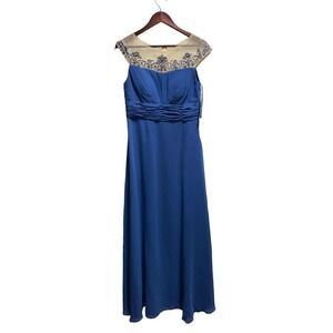 NWT Navy Blue formal long dress by one by eight SZ‎ 10 lined w/illusion n…